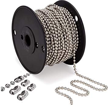 First blinds Beaded Pull Chain Extension with Connector, 10 Feet Beaded Roller Chain with 10 Matching Connectors (4.5 mm, Silver)