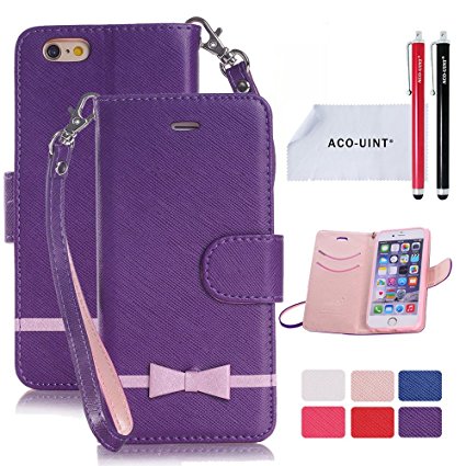 ACO-UINT Lovely Cute Bowknot Leather Wallet Case,iPhone 6s Plus Wallet Case,iPhone 6 Plus Wallet Case,Folio Flip Book Cover Strap Case for iPhone 6s Plus[Purple]