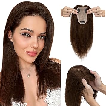 Elailite Hair Toppers for Women with Thinning Hair Real Human Hair V3.0 Clip in Hair Pieces 10 Inch Free Parting for Hair Loss Cover Gray Fine Hair [Style-A] #4 Chocolate Brown