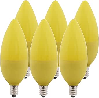 Bioluz LED Yellow Candelabra Bulbs 4W 25 Watt C37 E12 Base 120° Beam Angle UL Listed Candle Bulb Holiday Decorations 6-Pack