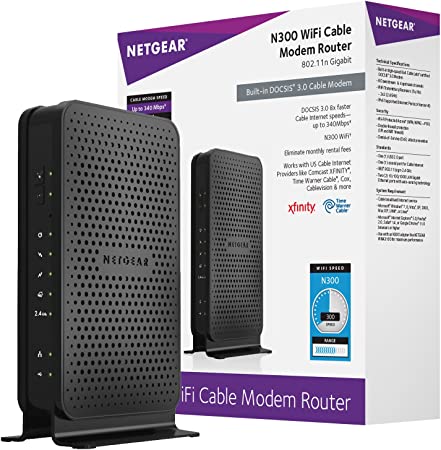 NETGEAR C3000-100NAS N300 (8x4) WiFi DOCSIS 3.0 Cable Modem Router (C3000) Certified for Xfinity from Comcast, Spectrum, Cox, Cablevision & More