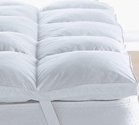 HIGH LIVING ® Microfibre Mattress Topper 2 inch and 4 Inch Supersoft Heavy Fill Single Double King SuperKing Box Stitched and Elasticated Corner Straps (King 4" Thick)