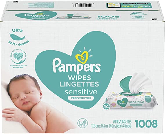 Baby Wipes, Pampers Sensitive UNSCENTED 14X Pop-Top, Hypoallergenic and Dermatologist-Tested, 1008 Count