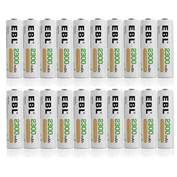 EBL 20 Pack 2300mAh Ni-MH Precharged Rechargeable AA Batteries