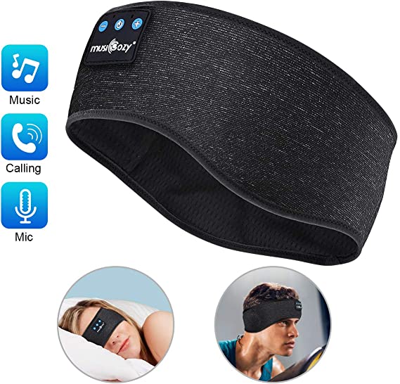 Sleep Headphones Bluetooth Sports Headband Wireless Music Headband Handfree Sleeping Headset, IPX6 Waterproof Headphones, Perfect for Workout Travel Insomnia AMSR Meditation Yoga and Relaxation (Sports Earphones Bluetooth-Black)