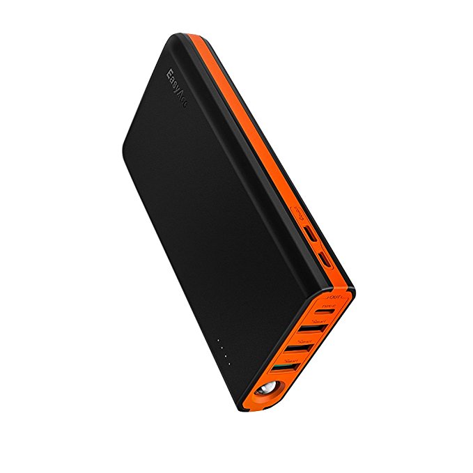 20000mAh Power Bank EasyAcc MegaCharge D20, USB C Quick Charge Portable Charger 5A Doubin Dual Input External Battery Charger for iPhone, Samsung, Nintendo Switch, MacBook and More - Black & Orange