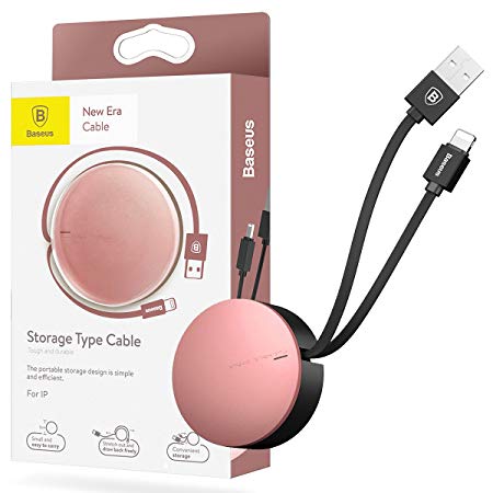 Retractable USB Cable, Baseus iP USB Sync and Charge,3ft/0.9M Retractable Quick Charging Data High Speed Adapter Cable (Rose gold)