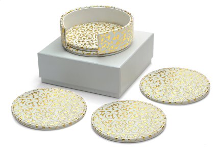 Diamondspun Premium Coaster Set - 4 Absorbent Coasters, Holder, and Foam Padded Storage Box (White)