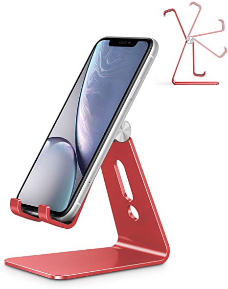 Adjustable Cell Phone Stand, OMOTON Desktop Cell Phone Stand Tablet Stand (Red)