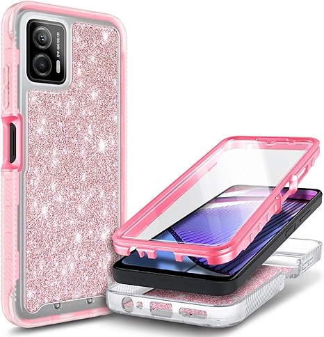 NZND Compatible with Motorola Moto G 5G (2023)/Moto G Power 5G (2023) with [Built-in Screen Protector], Full-Body Protective Shockproof Rugged Bumper Cover, Impact Resist Durable Case (Rose Gold)