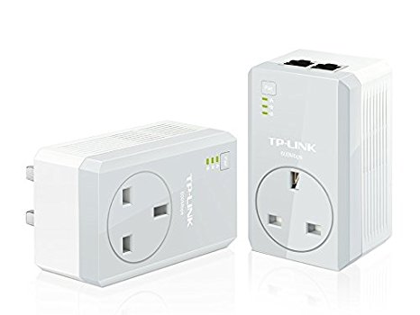 TP-Link TL-PA4020P KIT V1.20 AV600 2-Port Powerline Adapter with AC Pass Through Starter Kit, No Configuration Required, UK Plug - Pack of 2