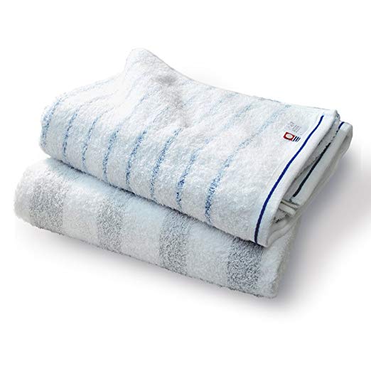 CYBERL Imabari Towel Bath Towel Stripe; Set of 2, Blue and Gray