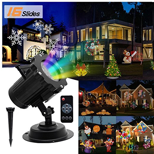 [Newest] LED Christmas Light Projector, Waterproof Outdoor and Indoor Landscape Spotlight with 16 Replaceable Slides & Remote Control for Christmas,Part,Holiday Decoration