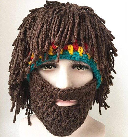 Jenny Shop Beard Wig Hats Handmade Knit Warm Winter Caps Men Women Kid