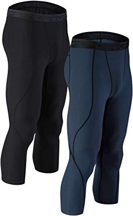 DEVOPS Men's 3/4 (2 Pack) Compression Cool Dry Tights Baselayer Running Active Leggings Pants