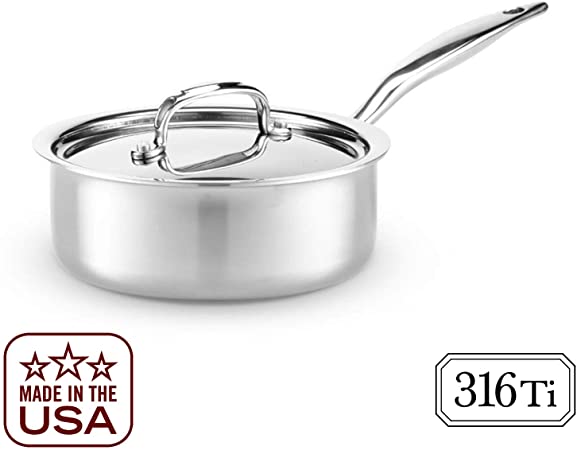 Heritage Steel 2 Quart Saucepan - Titanium Strengthened 316Ti Stainless Steel with 7-Ply Construction - Induction-Ready and Dishwasher-Safe, Made in USA