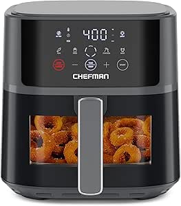 Chefman Air Fryer – 6 QT Compact Airfryer for Quick & Easy Meals, Features Hi-Fry Technology for Extra Crisp, Easy-View Window, Touch Controls with 4 Presets, Nonstick & Dishwasher Safe Basket - Grey