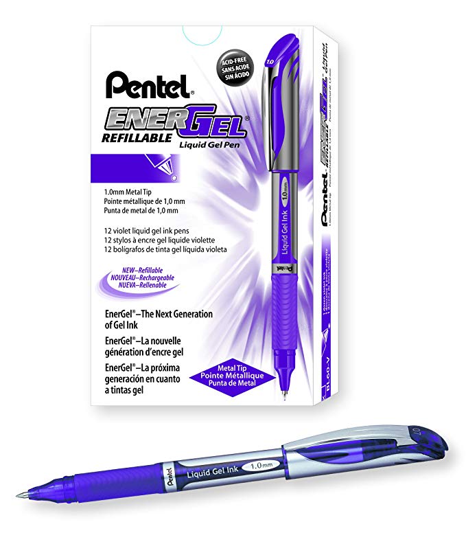 Pentel ENER-GEL Deluxe Liquid Gel Pen, Bold Line, Metal Tip, Violet Ink, Box of 12 (BL60-V)