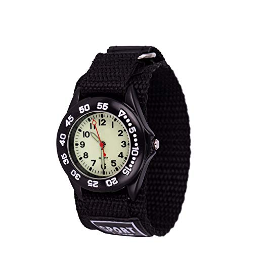 Wolfteeth Boys Analog Watch with Bezel Boys Watches Waterproof Hook and Loop Nylon Band 3042
