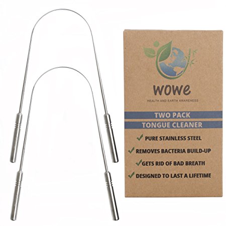 Tongue Cleaner Scraper - Surgical Grade Stainless Steel Metal - Get Rid of Bacteria and Bad Breath - Two Pack by WowE LifeStyle Products