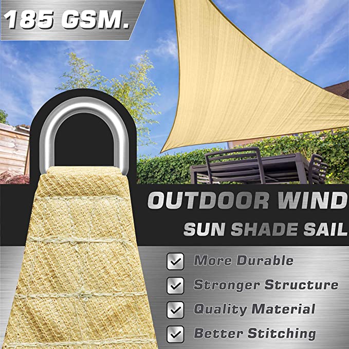 OUTDOOR WIND 16.4'x16.4'x16.4' Sun Shade Sail Triangle Sail Shade Canopy for Patio Lawn Garden Beige