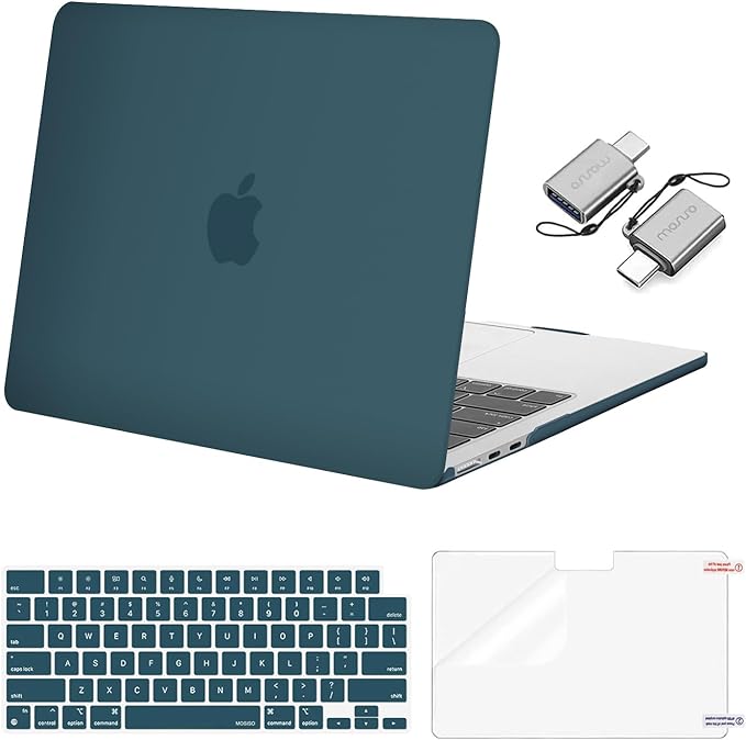 MOSISO Compatible with MacBook Air 13.6 inch Case 2022 2023 2024 Release A2681 M2 Chip with Touch ID, Plastic Hard Shell Case&Keyboard Skin&Screen Protector&Type C Adapter 2 Pack, Teal Green