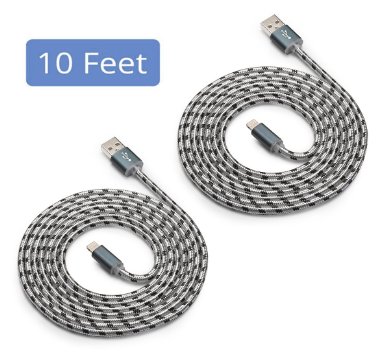 Uker® Certified 10 Feet / 3 Meters Nylon Braided Lightning to USB Cable for iPhone, iPad and iPod - (2 Pack)