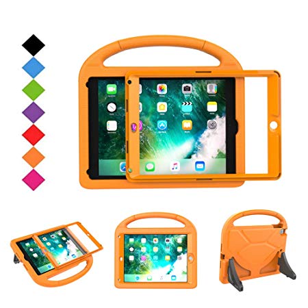 BMOUO Kids Case for New iPad 9.7 2018/2017 - Built-in Screen Protector Shockproof Light Weight Handle Convertible Stand Case Cover for Apple iPad 9.7 Inch 2018 (6th Gen) / 2017 (5th Gen) - Orange