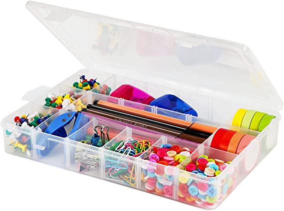 18 Grids Plastic Organizer Box with Dividers, Exptolii Clear Compartment Container Storage for Washi Tapes Beads Crafts Jewelry Fishing Tackles, Size10.8 x 7.7 x 1.7 in