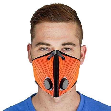 M2 Mesh Dust/Pollution Mask for Air Filtration by RZ Mask w/2 Filters - Safety Orange - Medium