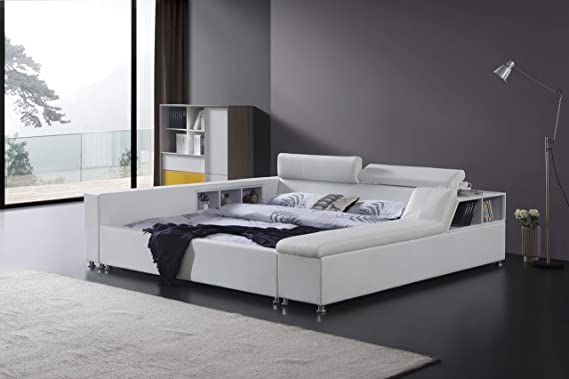 Greatime B2008 Modern Platform Bed with Siderail Storage (California King, White)