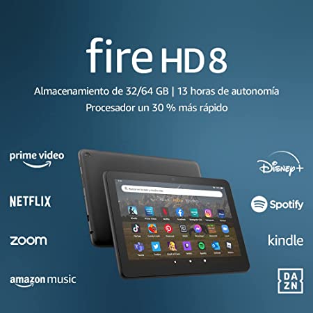 Nuevo tablet Fire HD 8, con pantalla HD de 8 pulgadas, 32 GB de almacenamiento y procesador un 30 % más rápido, diseñado para el entretenimiento (modelo de 2022) | Negro, con publicidad