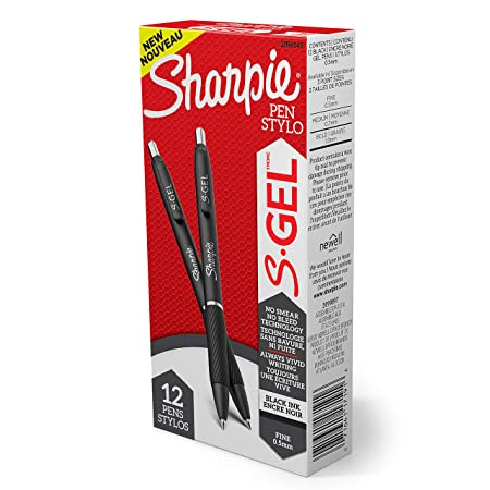 Sharpie S-Gel, Gel Pens, Fine Point (0.5mm), Black Ink Gel Pen, 12 Count