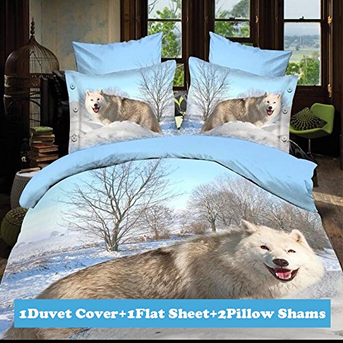 Lt Twin Full Queen Size 4-pieces 3d White Wolf Snow Trees Prints Duvet Cover Sets/bedding Sets / Bed Linens (Queen, 1 Duvet Cover 1 flat sheet  2 Pillowcases)