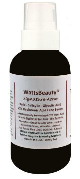 Watts Beauty Signature Acne - Wrinkle Serum Enhanced with Hyaluronic Acid & Potent Plant Acids Salicylic, Glycolic & Kojic Acids - Proven to Work Wonders on Scars, Wrinkles, Acne, Uneven Skin Tones, Fine Lines, Dull Skin & More - Retinol Free - 2oz