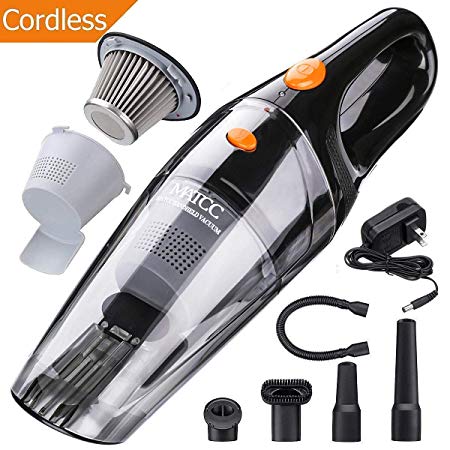 MATCC Handheld Vacuum Cordless Hand Vacuum Cleaner Cordless Rechargeable Wet Dry Use Hand Held Cordless Vacuum Lithium 12.6V 5500PA Strong Cyclonic Suction Stainless Steel HEPA Double Filtration