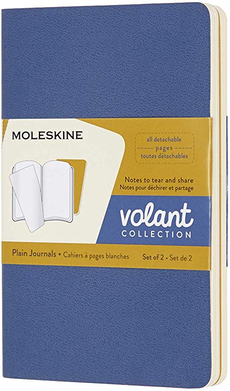 Moleskine Volant Journal, Soft Cover, Pocket (3.5" x 5.5") Plain/Blank, Forget-Me-Not Blue/Amber Yellow (Set of 2)