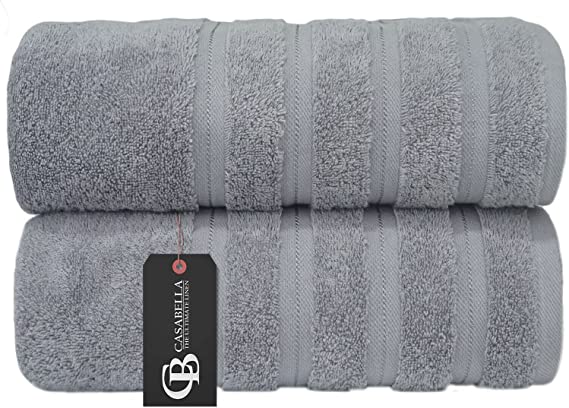 Casabella Premium Quality 2 Pk Silver Bath Sheets 100% Combed Cotton 650 GSM Jumbo Bath Sheet Set Quick Dry Towels Bath Sheets Highly Absorbent 2 Silver Extra Large Bath Towels