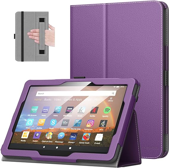 MoKo Case Fits All-New Amazon Kindle Fire HD 8 & 8 Plus Tablet (12th Generation/10th Generation, 2022/2020 Release) 8",Slim Folding Stand Cover with Auto Wake/Sleep, Purple