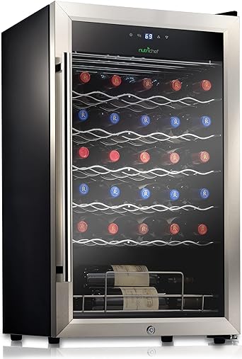 NutriChef 34 Bottle Compressor Wine Cooler Refrigerator Cooling System | Large Freestanding Wine Cellar Fridge For Red And White Champagne or Sparkling, Stainless Steel Glass Door