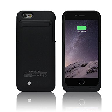 BSWHW Rechargeable Backup slim Case Battery 3500mAh with Pop-out Kickstand Power Bank for iPhone 6 iPhone 6S Charger for iPhone 6/iPhone 6s/iPhone 4.7" Battery Charger Case (Shiny Black)
