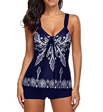 Eternatastic Women's Retro Paisley Printed Tankini Swimsuit with Boyshorts Swim Tank Top