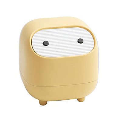 AnyCar Cute Mini Ninja Desktop Trash Can Double Press Trash Can with Lid Suitable for Multi-Scene Trash can (Yellow)