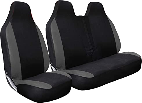 FOR PEUGEOT PARTNER 2017 - Premium Luxury Van Seat Covers Single Drivers And Double Passengers Seat Covers - 2   1 - Black And Grey Patch