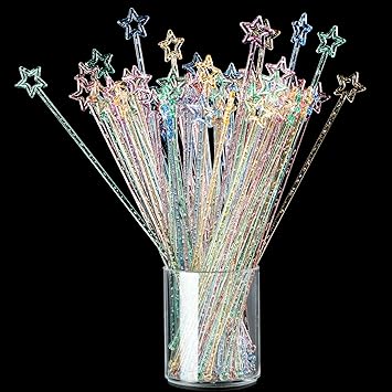 100 Pieces 9.1 Inch Swizzle Sticks Cocktail Stirrers Plastic for Bar Disposible Plastic Star Top Crystal Swizzle Sticks (Glittery Mixed Color)