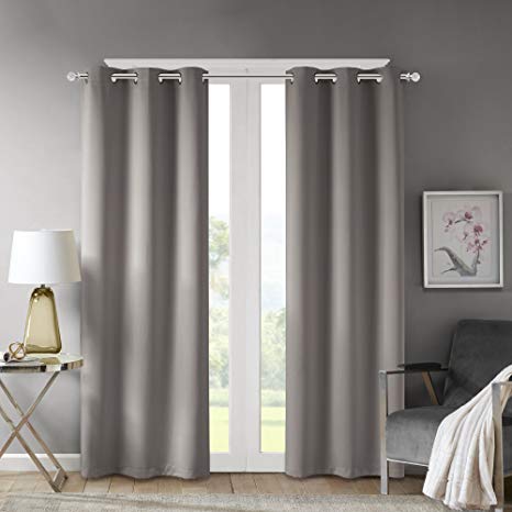 Comfort Spaces - Windsor Solid Grey Window Curtain Pair/Set of 2 Panels - 42x108 inch Panel - Blackout Room Darkening - Grommet Top - 2 Pieces