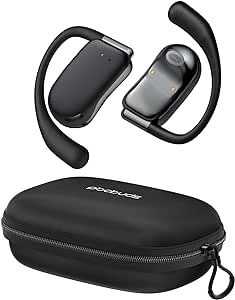 Ear Buds Wireless Earbuds 80Hrs Playtime Open Ear Bluetooth Headphones with Earhook Over Ear Electroplated Earphones with Zipper & Lanyard Case Design Stereo Sound with 16.2mm Drivers for Sport Black