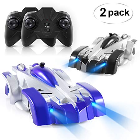 SGILE Remote Control Car Set, Pack of 2 RC Combat Car Rechargeable Wall Climber Car for Kids Boy Girl Birthday Gift Present with Mini Control Dual Mode 360° Rotating Stunt Car LED Head Gravity-Defying