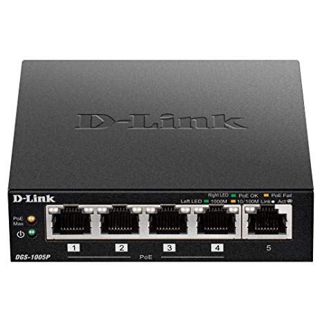 D-Link 5 Port Gigabit Poe Switch - 4 POE Ports Total 60W Budget - Support 802.3AF - Plug N Play (DGS-1005P)