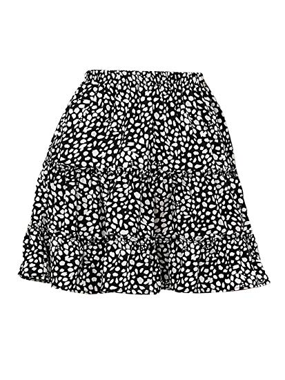 SheIn Women's Leopard Print Drawstring Waist Layer Ruffle Hem Short Skirt